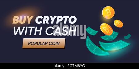Digital currency or cryptocurrency banner for market landing page. Buy crypto advertising banner. Bitcoin vector Stock Vector