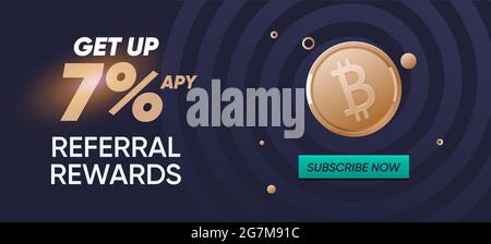 Cryptocurrency banner for marketplace, smartphone mail newsletter, crypto advertising. Referral rewards banner template. Bitcoin vector Stock Vector