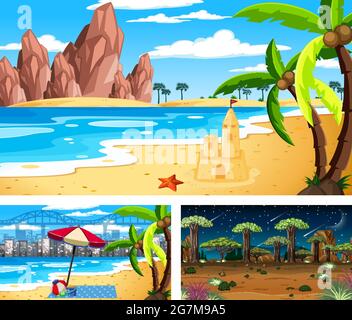 Three different nature horizontal scenes illustration Stock Vector