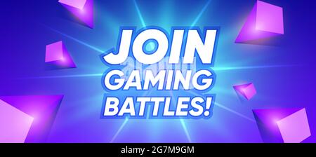 Gaming battles banner cartoon concept. Join cyber abstract presentation border Stock Vector