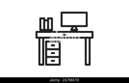 Desk line icon furniture and office table sign vector image Stock Vector