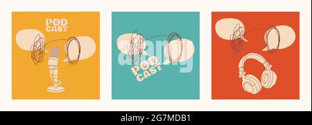 Psychology online. Set of cover templates for podcast shows. Podcasts or broadcasts of a psychologist or psychotherapist. Colored vector illustrations Stock Vector