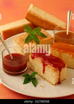 Sponge cake with jams. Stock Photo