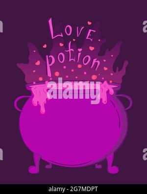 Magic cauldron with love potion Stock Vector