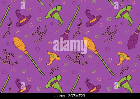 Witch's equipment seamless pattern Stock Vector