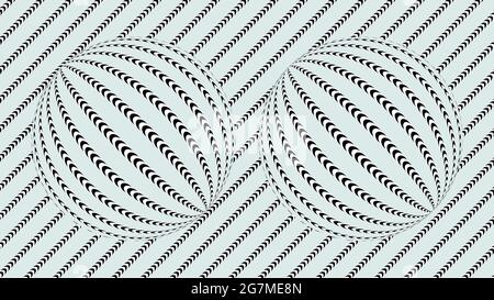 Two Rotating spheres Striped Geometrical pattern. Double Optical Illusion on White Background. Vector illustration Stock Vector