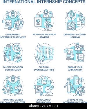 International internship concept icons set Stock Vector