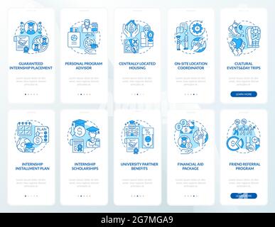 Job training programs onboarding mobile app page screens set Stock Vector