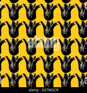 a pattern of black tulip on a yellow background, isolated on a white background Stock Photo