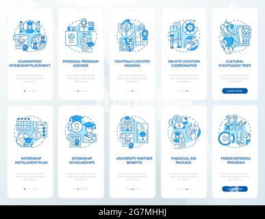 Job training programs onboarding mobile app page screens set Stock Vector