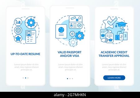 Internship abroad demands onboarding mobile app page screen Stock Vector