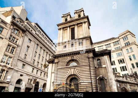 Exterior of St Mary Woolnoth church in Bank, City of London, UK Stock Photo