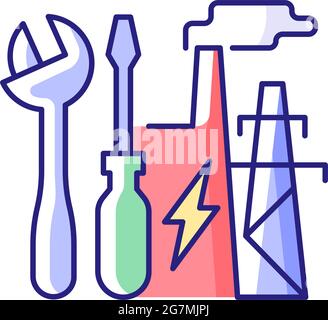 Energy system repairs RGB color icon Stock Vector