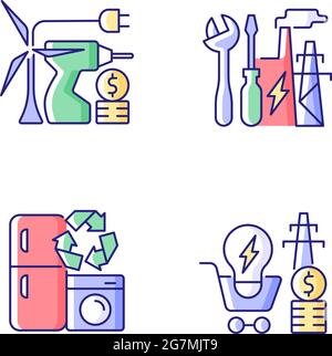Alternative energy cost RGB color icons set Stock Vector