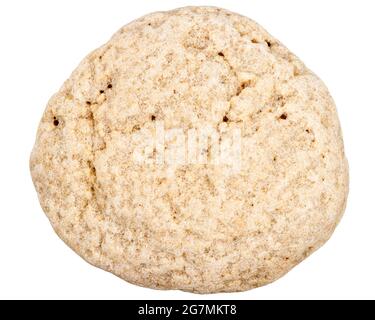 Top view of single beige pebble isolated on white background. Stock Photo