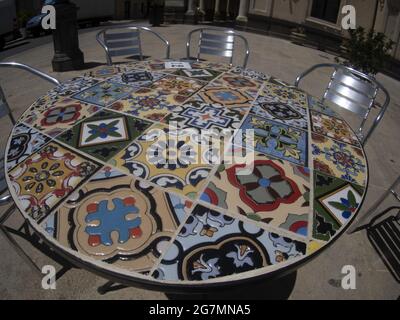 Sicilian artistic ceramic tiles table Stock Photo