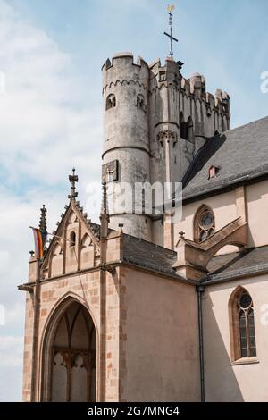 Cathedral in Münstermaifeld, Rhineland-Palatinate, Germany. Medieval church St. Martin and St. Severus of the late romanesque, early gothic period. Stock Photo