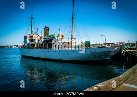 S.S. Acadia National Historic Site of Canada,the only ship still afloat to have served the RCN in both World Wars. Stock Photo