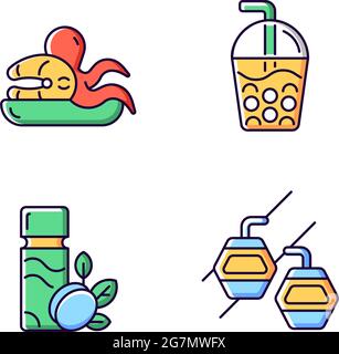 Taiwan entertainment RGB color icons set. Stock Vector