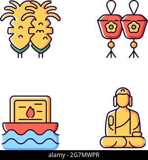 Taiwanese culture RGB color icons set. Stock Vector