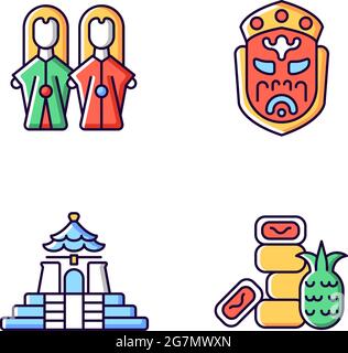 Asian ceremonial RGB color icons set. Stock Vector