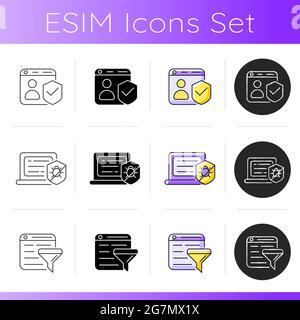 Online surveillance and censorship icons set Stock Vector