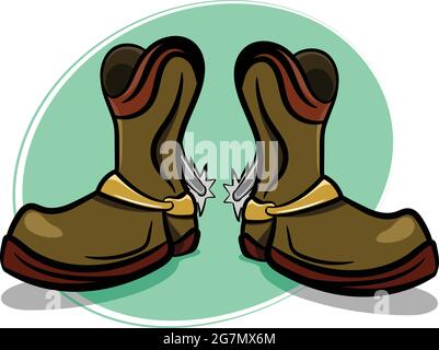 Leather Cowboy Boots with Spurs. Wild Western Texas Country graphic elements. Dynamic Neon Color Background. Cowboy Vector Elements. Stock Vector