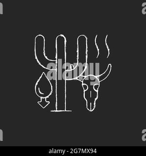 Extreme drought causing animals extinction chalk white icon on dark background Stock Vector