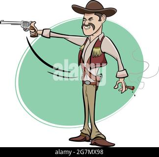 A set of 3 badass cowboys holding guns. Wild West Texas Country graphic elements. Cowboy Vector Elements Isolated on White Background. Stock Vector