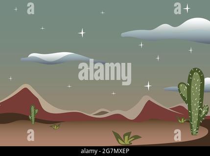 Desert Scene from Wild Western Texas. Country Side cowboy vector background setup. Sand and Hills with earth tone colors. Stock Vector