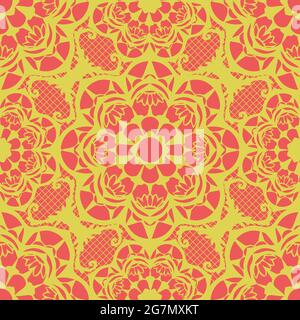Seamless vector pattern with lace texture on pink background. Romantic luxury wallpaper design. Hippy tribal fashion textile. Stock Vector