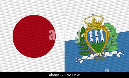 Saudi Arabia and Japan Two Half Flags Together Fabric Texture Illustration Stock Photo