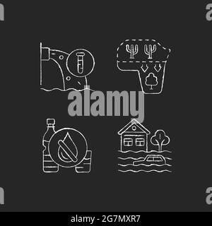 Water stress chalk white icons set on dark background Stock Vector