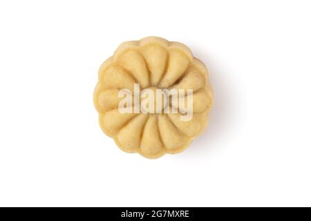 Delicious mung bean moon cake mooncake pastry for Mid-Autumn Festival food isolated on white table background. Stock Photo