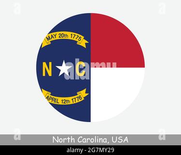 North Carolina Round Circle Flag. NC USA State Circular Button Banner Icon. North Carolina United States of America State Flag. Old North State, Tar H Stock Vector