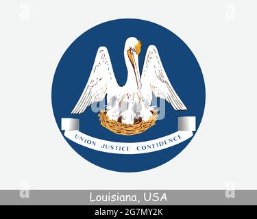 Louisiana Round Circle Flag. LA USA State Circular Button Banner Icon. Louisiana United States of America State Flag. Pelican State EPS Vector Stock Vector