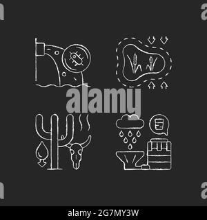 Worldwide rising water demand chalk white icons set on dark background Stock Vector