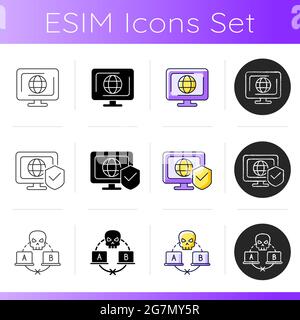 Protecting right to online privacy icons set Stock Vector