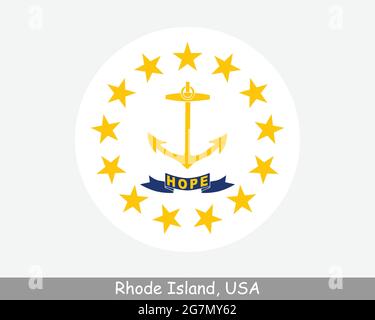 Rhode Island Round Circle Flag. RI USA State Circular Button Banner Icon. Rhode Island United States of America State Flag. The Ocean State, Little Rh Stock Vector