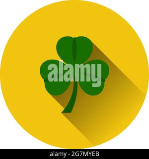 Shamrock Icon. Flat Circle Stencil Design With Long Shadow. Vector Illustration. Stock Vector