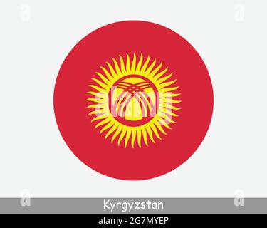 Kyrgyzstan Round Circle Flag. Kyrgyzstani Kyrgyz Circular Button Banner Icon. EPS Vector Stock Vector