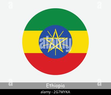 Ethiopia Round Circle Flag. Ethiopian Circular Button Banner Icon. EPS Vector Stock Vector