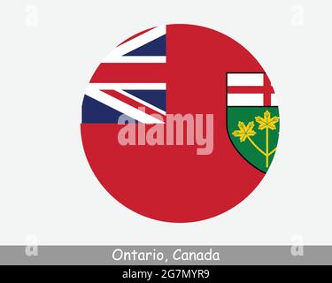 Ontario Canada Round Circle Flag. ON Canadian Province Circular Button Banner Icon. EPS Vector Stock Vector