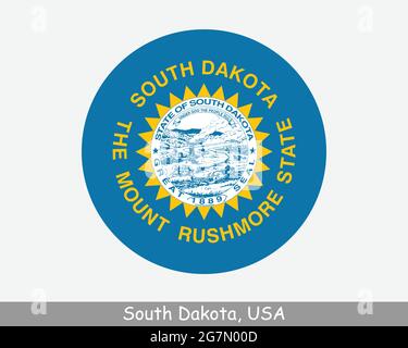 South Dakota Round Circle Flag. SD USA State Circular Button Banner Icon. South Dakota United States of America State Flag. The Mount Rushmore State E Stock Vector