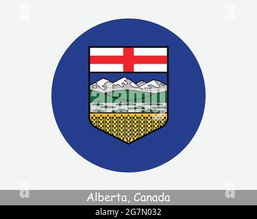 Alberta Canada Round Circle Flag. AB Canadian Province Circular Button Banner Icon. EPS Vector Stock Vector