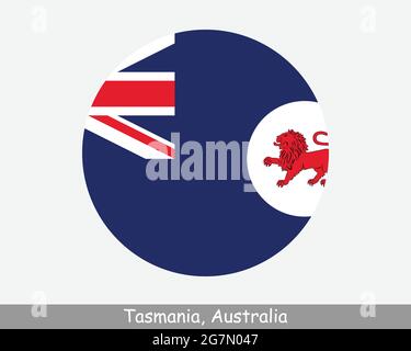 Tasmania Australia Round Circle Flag. Tas Australian State Circular Button Banner Icon. The Apple Isle, Holiday Isle, EPS Vector Stock Vector