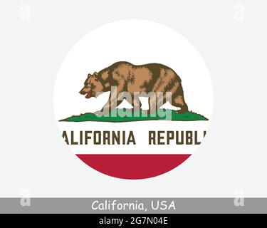California Round Circle Flag. CA USA State Circular Button Banner Icon. California United States of America State Flag. Golden State EPS Vector Stock Vector