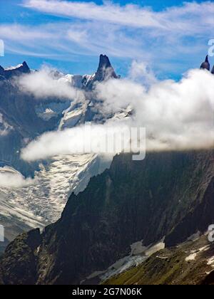 Monte Bianco versante Francese, Chamonix, Francia Stock Photo