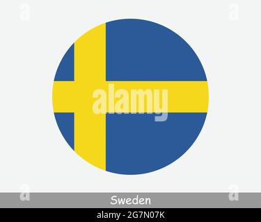 Sweden Round Circle Flag. Swedish Circular Button Banner Icon. Swede Flag EPS Vector Stock Vector