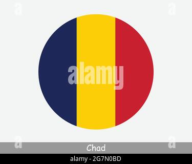 Chad Round Circle Flag. Chadian Circular Button Banner Icon. EPS Vector Stock Vector